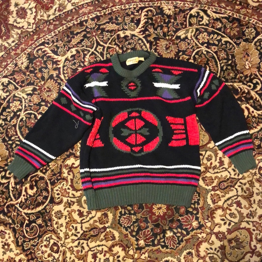 Vintage Littlewood & Green Black and Green Sweater Large